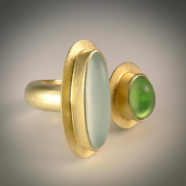 Double Cabochon Ring in Sea Foam and Lime with Gold picture