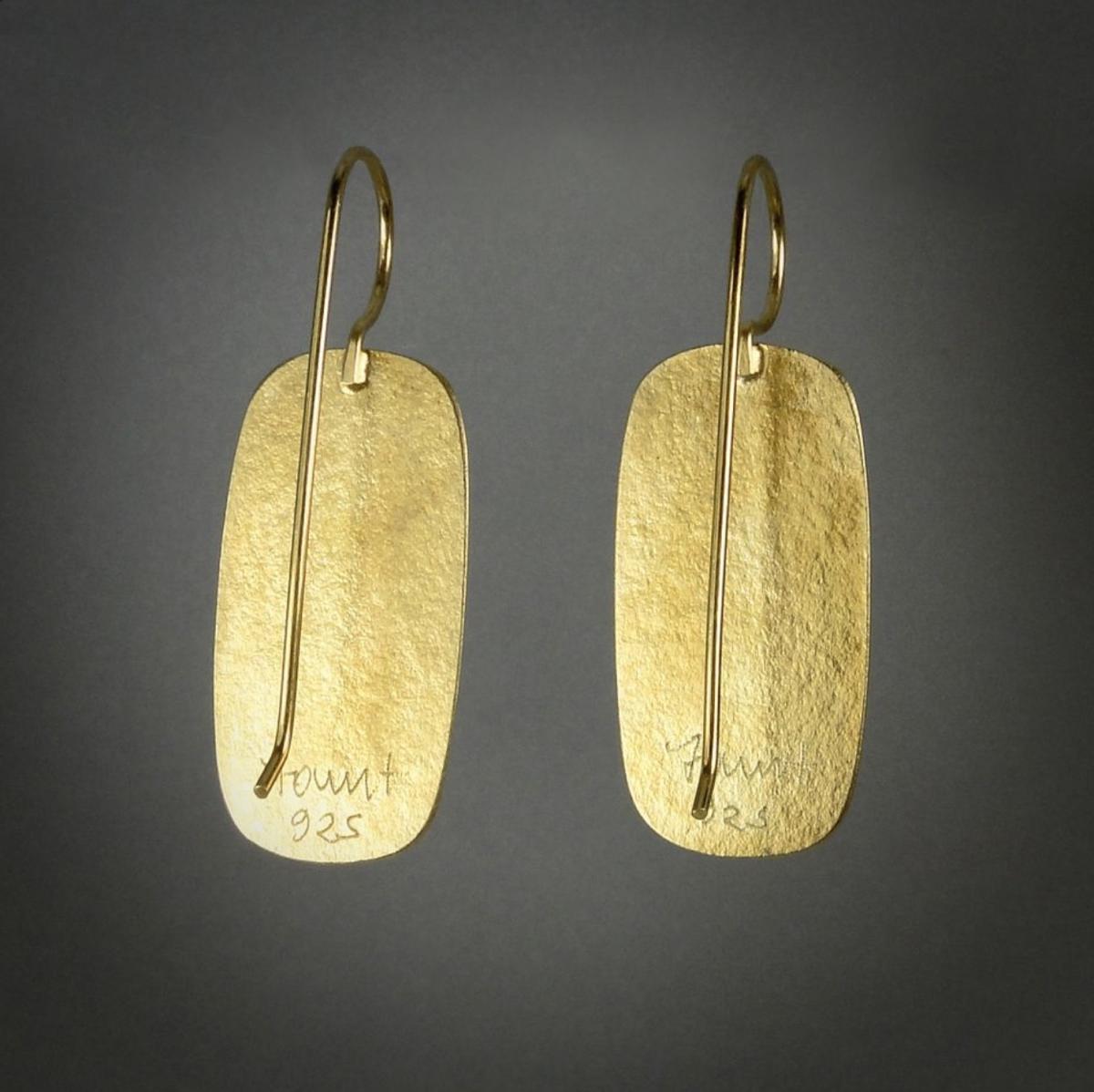 Long Rectangle Earrings in Gold with Vintage Mason Jar Glass picture