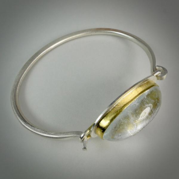 Aquamarine Bangle Bracelet Sterling Silver with 22K Gold Bezel picture