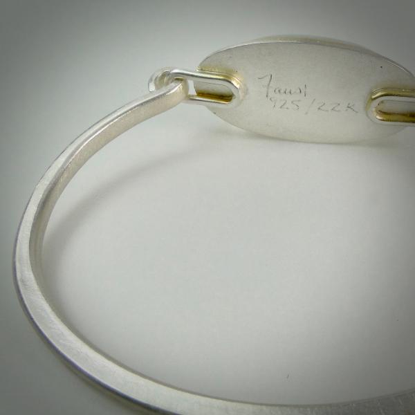 Aquamarine Bangle Bracelet Sterling Silver with 22K Gold Bezel picture