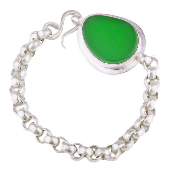 Classic Bracelet in Silver with Vintage Green Glass