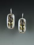 Meadow Trees Rectangle Earrings with Vintage Porcelain
