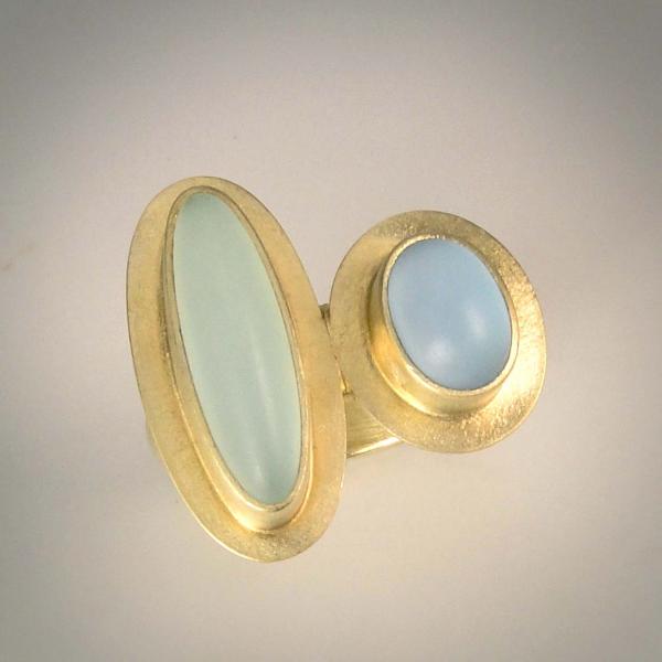 Double Cabochon Ring in Sea Foam and Light Blue with Gold picture