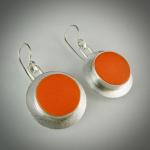 Circle Drop Earrings in Tangerine Vintage Glass and Sterling Silver