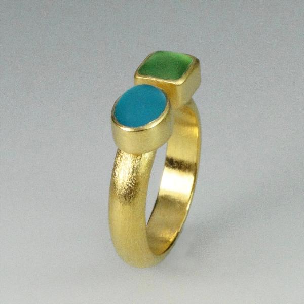 Double Glass Ring in Aqua and Green with Gold picture