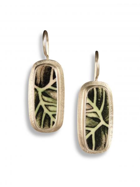 Meadow Leaf Porcelain Long Rectangle Earrings