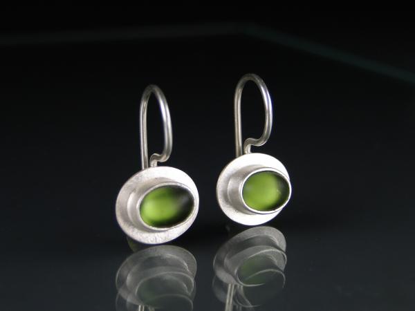 Small Oval Wire Earrings in Pine Green and Silver