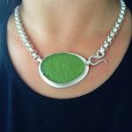 Aya Necklace in Vintage Green Carved Glass