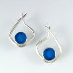 Modern Hoop Earrings in Silver with Vintage Cobalt Bottle Glass