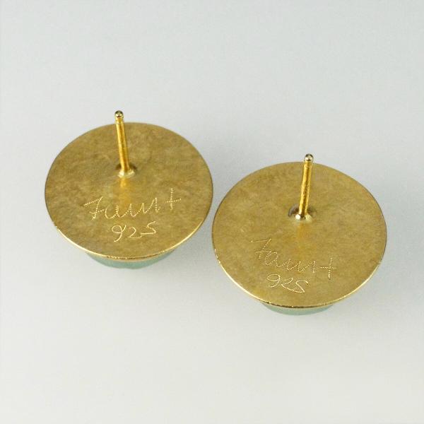Button Earrings in Gold with Vintage Cyan Glass picture