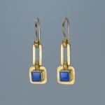 Linked Square Earrings in Gold and Cornflower Blue