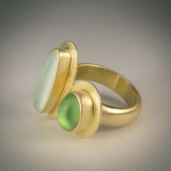 Double Cabochon Ring in Sea Foam and Lime with Gold picture