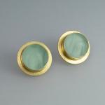 Sea Foam Green Glass Button Earrings
