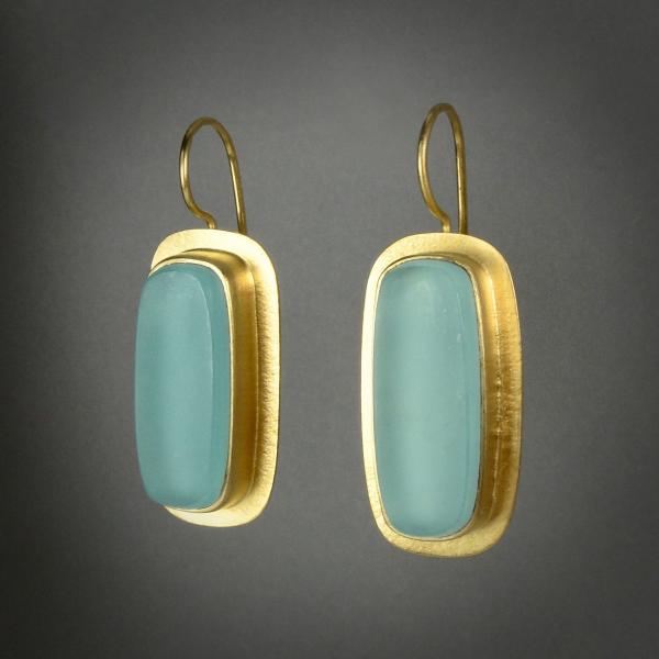 Long Rectangle Earrings in Gold with Vintage Mason Jar Glass