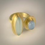 Double Cabochon Ring in Sea Foam and Light Blue with Gold