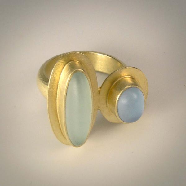 Double Cabochon Ring in Sea Foam and Light Blue with Gold picture