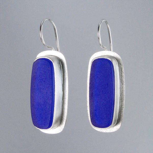 Long Rectangle Earrings in Silver with Cobalt picture