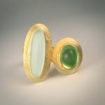 Double Cabochon Ring in Sea Foam and Lime with Gold