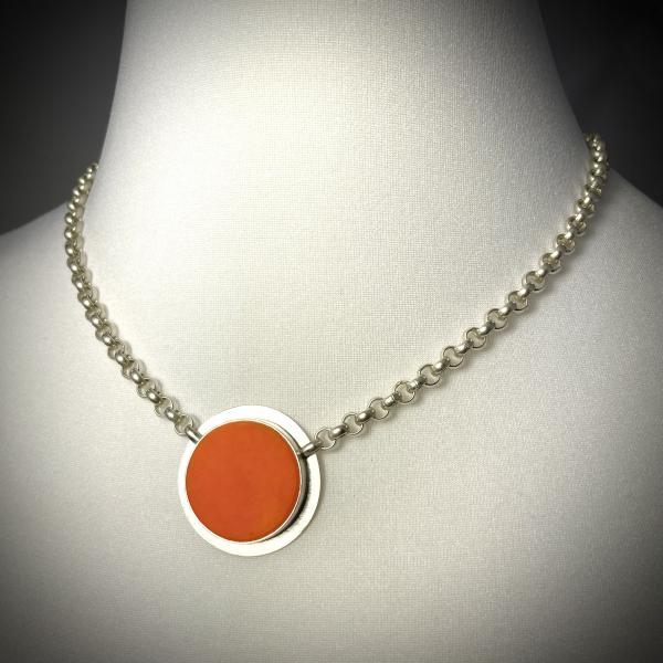 Round Vintage Glass Necklace in Tangerine with Sterling Silver