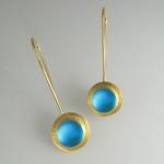 Raindrop Earrings in Gold with Glowing Aqua Glass