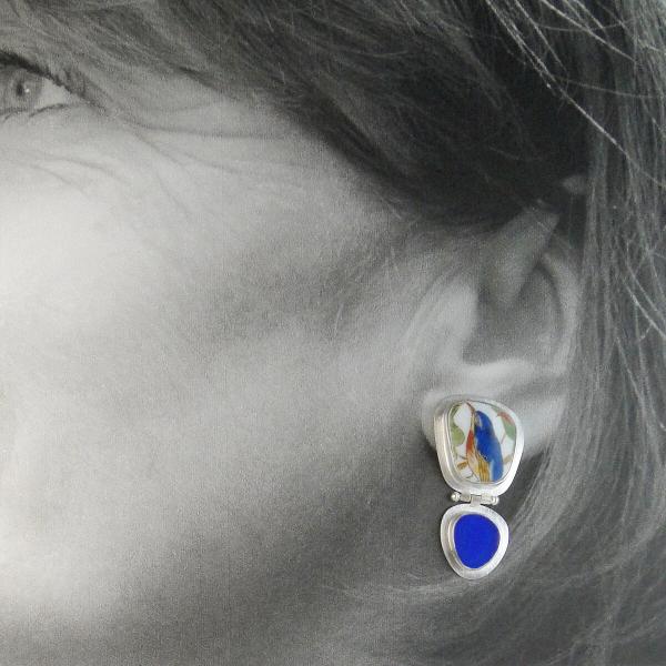 Blue Bird and Cobalt Porcelain Hinged Earrings picture