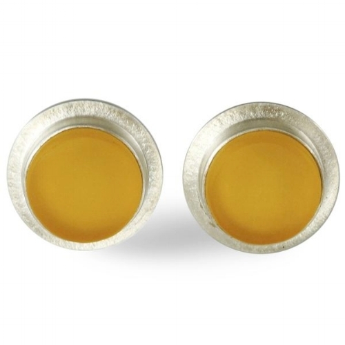 Yellow Traffic Light Glass in Button Earrings picture