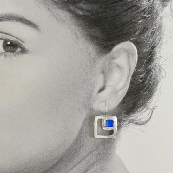 Modern Square Earrings in Sapphire picture