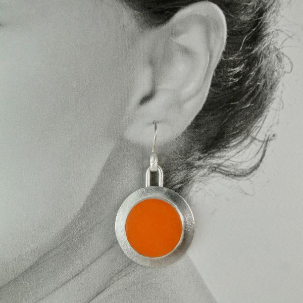 Circle Drop Earrings in Tangerine Vintage Glass and Sterling Silver picture
