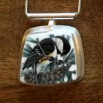 Chickadee on a Pine Cone Portrait Bar Necklace