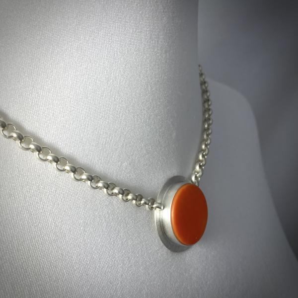 Round Vintage Glass Necklace in Tangerine with Sterling Silver picture