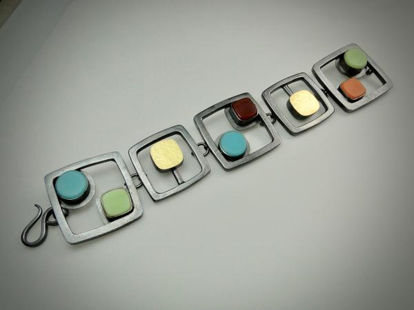 Multicolored Cabs and Cubes Bracelet in Oxidized Silver picture