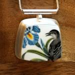 Mockingbird and Blue Iris Portrait Bar Necklace