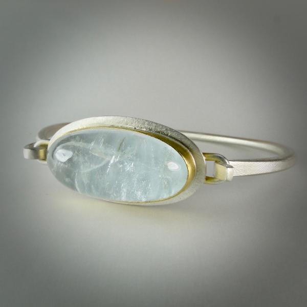 Aquamarine Bangle Bracelet Sterling Silver with 22K Gold Bezel