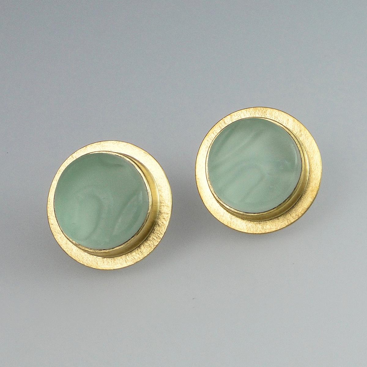 Sea Foam Green Glass Button Earrings picture