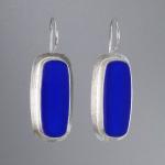 Long Rectangle Earrings in Silver with Cobalt