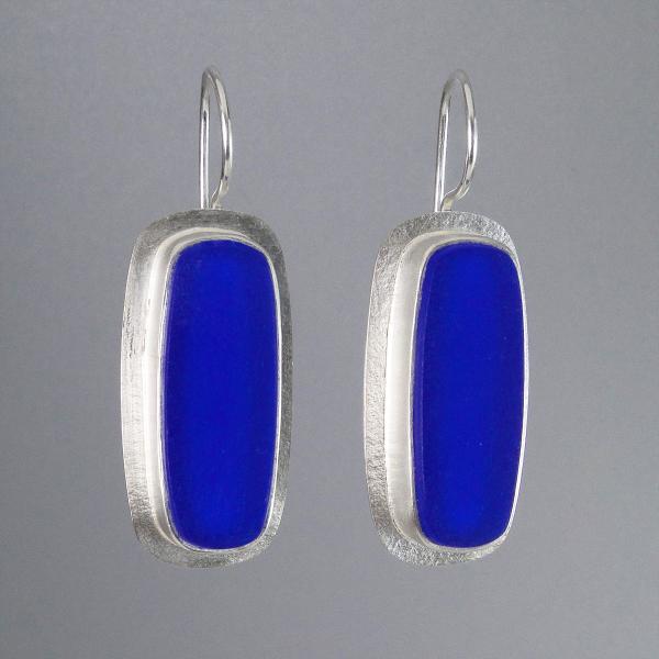 Long Rectangle Earrings in Silver with Cobalt