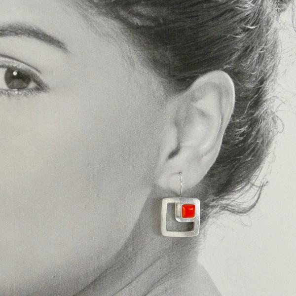 Modern Square Earrings in Coral picture