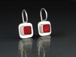 Small Square Wire Earrings in Red and Silver