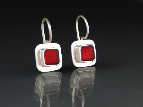 Small Square Wire Earrings in Red and Silver