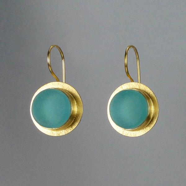 Classica Earrings in Gold with Vintage Aqua Mason Jar Glass