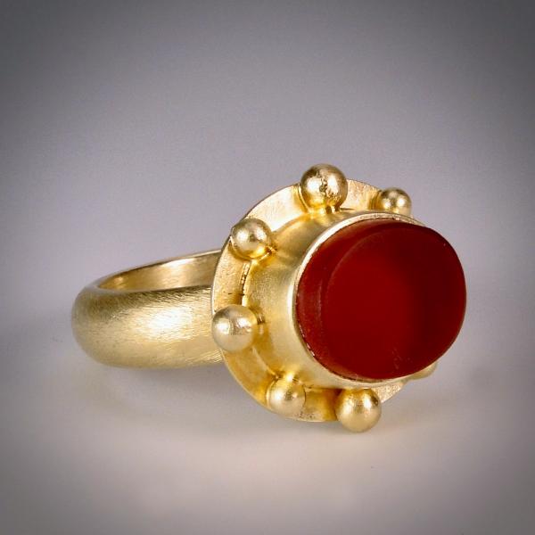 Small Gold Athena Ring with Red Traffic Light Glass picture