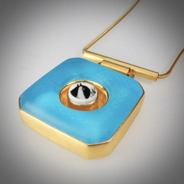 Chickadee and Aqua Blue Pendant in Gold