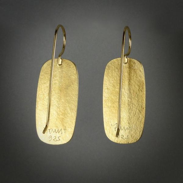Long Rectangle Earrings in Gold with Vintage Root Beer Bottle Glass picture