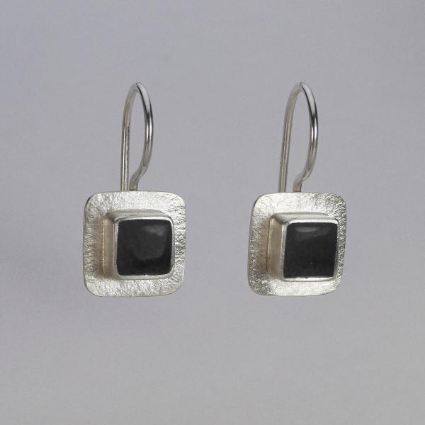 Small Square Wire Earrings in Black and Silver