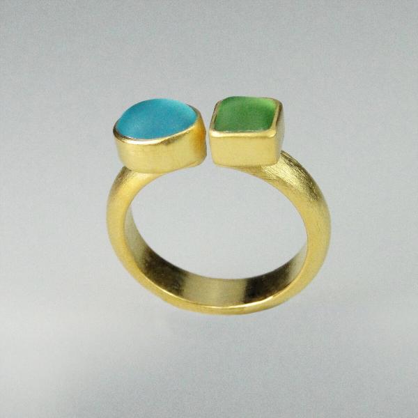 Double Glass Ring in Aqua and Green with Gold picture