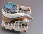 Mixed Metal Pin/Pendant with Abalone Shell