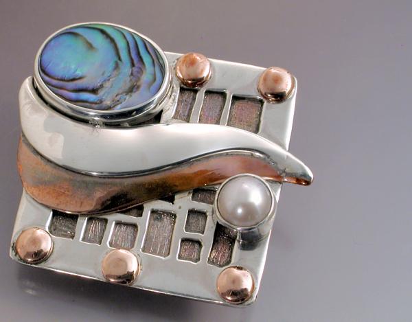 Mixed Metal Pin/Pendant with Abalone Shell