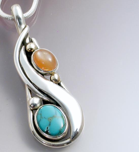 A Perfect Pendant with a Turquoise & a Peach colored moonstone