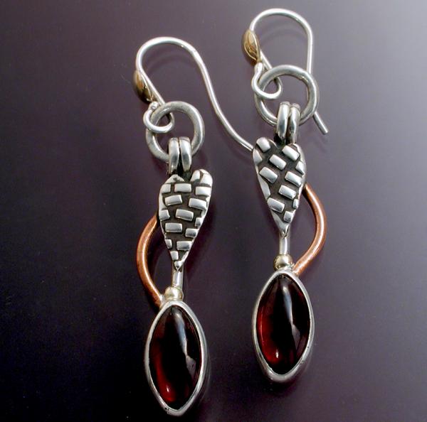 Garnet & heart drop earrings