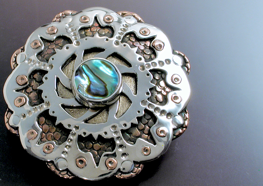 Mixed Metal Mandala Pin/Pendant with Abalone Shell picture